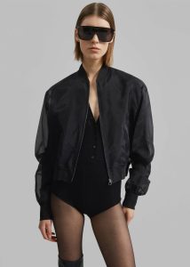 Women The Frankie Shop Black Outerwear Micky Cropped Sheer Bomber - Black