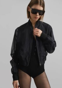 Women The Frankie Shop Black Outerwear Micky Cropped Sheer Bomber - Black - Image 3