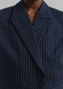 Women The Frankie Shop Blue Outerwear Shane Twill Double Breasted Vest - Navy/White Pinstripe - Image 3