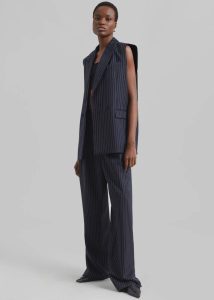 Women The Frankie Shop Blue Outerwear Shane Twill Double Breasted Vest - Navy/White Pinstripe - Image 5