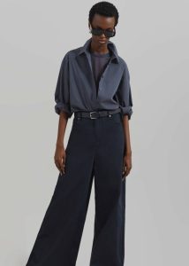 Women The Frankie Shop Bottoms Blue Sasha Wide Leg Twill Pants - Navy - Image 2