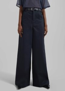 Women The Frankie Shop Bottoms Blue Sasha Wide Leg Twill Pants - Navy - Image 3