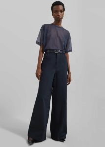 Women The Frankie Shop Bottoms Blue Sasha Wide Leg Twill Pants - Navy - Image 4