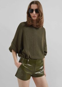 Women The Frankie Shop Bottoms Green Kate Crackled Faux Leather Mini Shorts - Olive