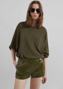 Women The Frankie Shop Bottoms Green Kate Crackled Faux Leather Mini Shorts - Olive - Image 5
