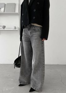 Women The Frankie Shop Bottoms Grey Alani Wide Leg Jeans - Black Wash