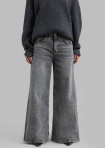 Women The Frankie Shop Bottoms Grey Alani Wide Leg Jeans - Black Wash - Image 5