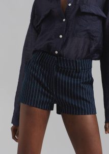Women The Frankie Shop Bottoms Kate Twill Mini Shorts - Navy/White Pinstripe Blue