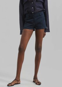 Women The Frankie Shop Bottoms Kate Twill Mini Shorts - Navy/White Pinstripe Blue - Image 4