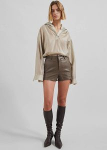 Women The Frankie Shop Bottoms Riga Faux Leather Hot Pants - Brown Brown - Image 4