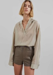 Women The Frankie Shop Bottoms Riga Faux Leather Hot Pants - Brown Brown - Image 5