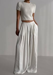 Women The Frankie Shop Bottoms Sloane Wide Leg Trousers - White White - Image 3