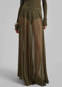 Women The Frankie Shop Bottoms Vallen Pleated Mesh Maxi Skirt - Khaki Green - Image 2