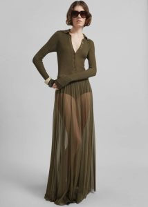 Women The Frankie Shop Bottoms Vallen Pleated Mesh Maxi Skirt - Khaki Green