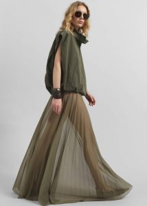 Women The Frankie Shop Bottoms Vallen Pleated Mesh Maxi Skirt - Khaki Green - Image 4
