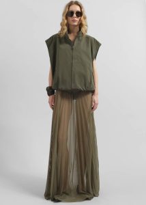 Women The Frankie Shop Bottoms Vallen Pleated Mesh Maxi Skirt - Khaki Green - Image 5