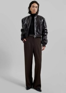 Women The Frankie Shop Brown Micky Crackled Faux Leather Cropped Bomber - Dark Brown Outerwear - Image 2