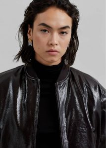 Women The Frankie Shop Brown Micky Crackled Faux Leather Cropped Bomber - Dark Brown Outerwear - Image 4