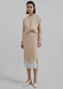 Women The Frankie Shop Dresses Beige 3.1 Philip Lim Long Sleeve Draped Knit Dress - Beige - Image 3
