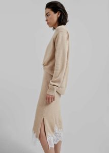 Women The Frankie Shop Dresses Beige 3.1 Philip Lim Long Sleeve Draped Knit Dress - Beige - Image 4