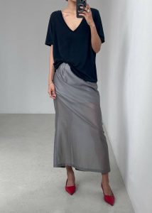 Women The Frankie Shop Grey Lenore Semi Sheer Midi Skirt - Grey Bottoms - Image 2