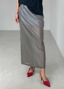 Women The Frankie Shop Grey Lenore Semi Sheer Midi Skirt - Grey Bottoms - Image 3