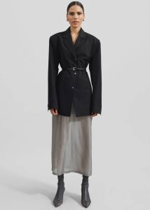 Women The Frankie Shop Grey Lenore Semi Sheer Midi Skirt - Grey Bottoms - Image 5