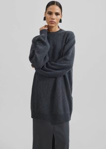 Women The Frankie Shop Knitwear Grey Maxime Knit Sweater Dress - Dark Grey Melange - Image 2