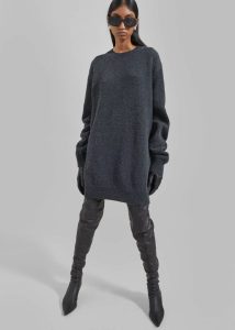 Women The Frankie Shop Knitwear Grey Maxime Knit Sweater Dress - Dark Grey Melange