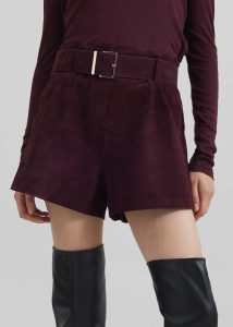 Women The Frankie Shop Lise Suede Shorts - Burgundy Purple Bottoms - Image 2