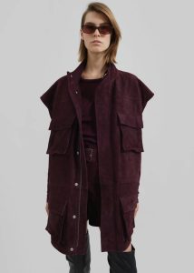 Women The Frankie Shop Lise Suede Shorts - Burgundy Purple Bottoms - Image 3