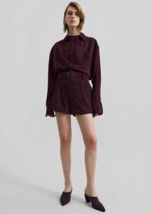 Women The Frankie Shop Lise Suede Shorts - Burgundy Purple Bottoms - Image 4