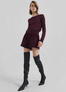 Women The Frankie Shop Lise Suede Shorts - Burgundy Purple Bottoms - Image 5