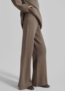 Women The Frankie Shop Loungewear Brown Odense Ribbed Flared Pants - Brown - Image 2