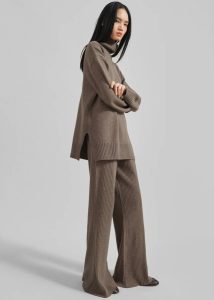 Women The Frankie Shop Loungewear Brown Odense Ribbed Flared Pants - Brown - Image 3