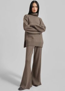 Women The Frankie Shop Loungewear Brown Odense Ribbed Flared Pants - Brown - Image 5
