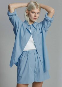 Women The Frankie Shop Lui Organic Cotton Boxer Short - Blue Blue Bottoms - Image 4