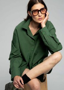 Women The Frankie Shop Lui Organic Cotton Shirt - Hunter Green Tops Green - Image 2