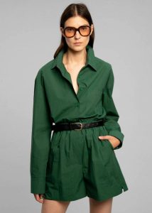 Women The Frankie Shop Lui Organic Cotton Shirt - Hunter Green Tops Green - Image 3