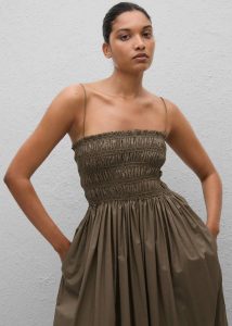 Women The Frankie Shop Matteau Shirred Bodice Dress - Birch Brown Dresses