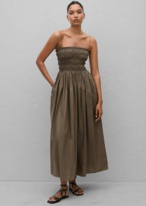 Women The Frankie Shop Matteau Shirred Bodice Dress - Birch Brown Dresses - Image 3