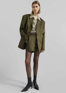 Women The Frankie Shop Merida Faux Suede Shorts - Khaki Green Bottoms