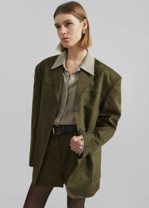 Women The Frankie Shop Merida Faux Suede Shorts - Khaki Green Bottoms - Image 5