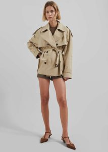 Women The Frankie Shop Outerwear Beige Arlington Short Trench - Beige - Image 2