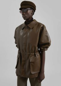 Women The Frankie Shop Outerwear Brown Cassel Faux Leather Jacket - Brown - Image 5