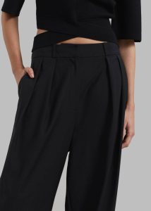 Women The Frankie Shop Ripley Pleated Trousers - Black Bottoms Black - Image 2