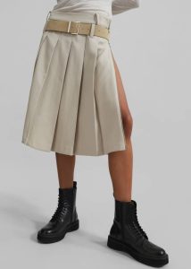 Women The Frankie Shop Sarina Pleated Skirt - Beige Beige Bottoms - Image 3