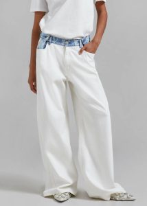Women The Frankie Shop White Bottoms Hayla Contrast Denim Pants - Off White/Blue - Image 2