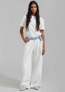 Women The Frankie Shop White Bottoms Hayla Contrast Denim Pants - Off White/Blue - Image 4