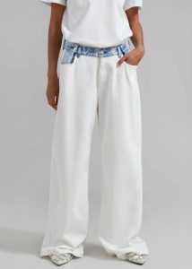 Women The Frankie Shop White Bottoms Hayla Contrast Denim Pants - Off White/Blue - Image 5